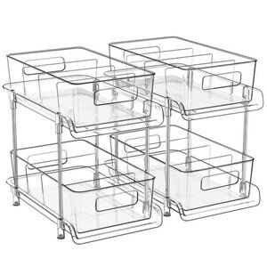 2 tier bathroom organizer pull out under sink cabinet clear storage kitchen pant